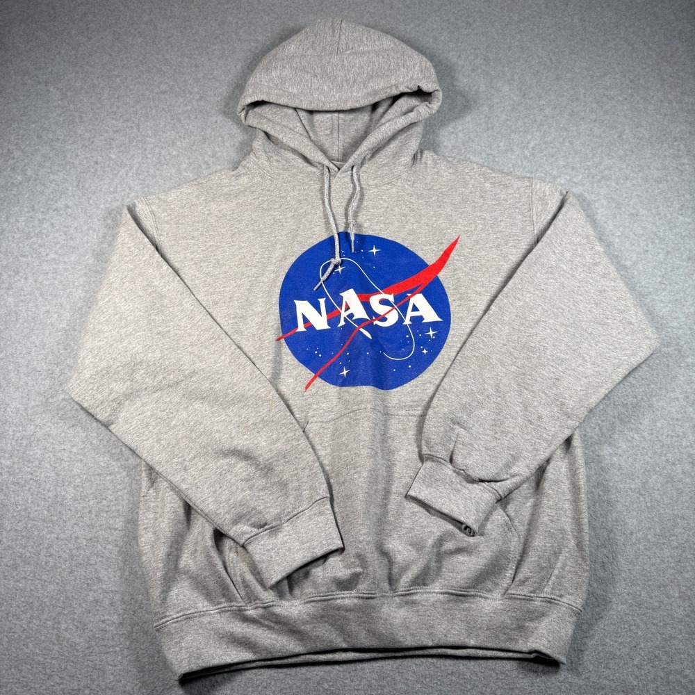 Gildan NASA Meatball Logo Hoodie Mens Medium Gray Heavy Blend Pullover Hoodie